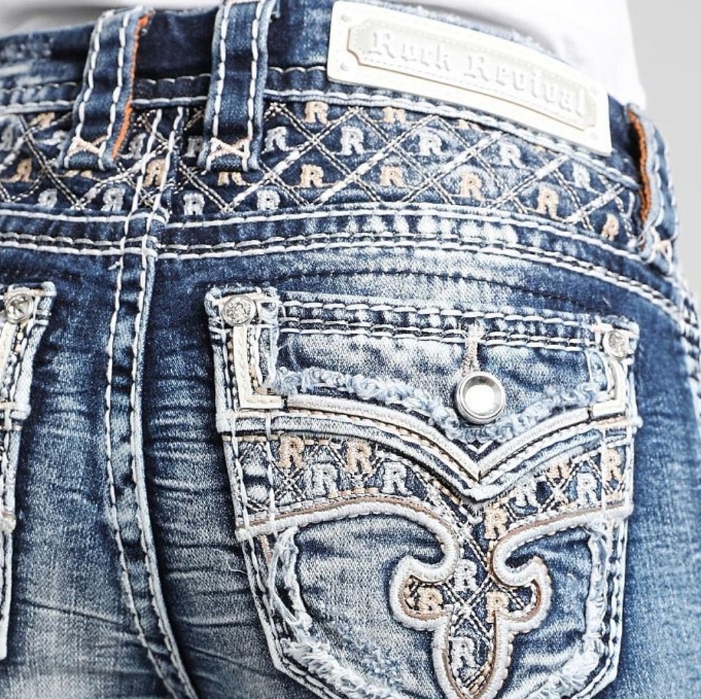❤️ROCK REVIVAL❤️ ROSEWOOD EMBROIDERED BLING ANKLE SKINNY JEANS SIZE 29